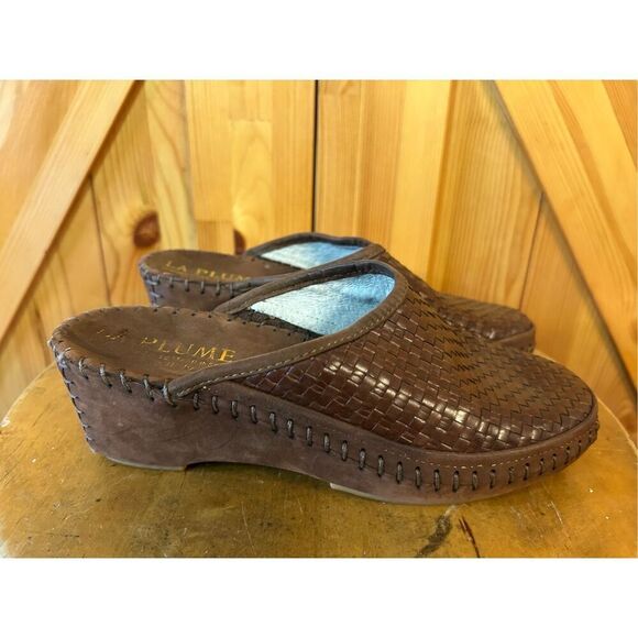 La Plume Shoes - La Plume Size 37 US 6.5-7 Womens Shoes Mules Brown Leather Woven Clog